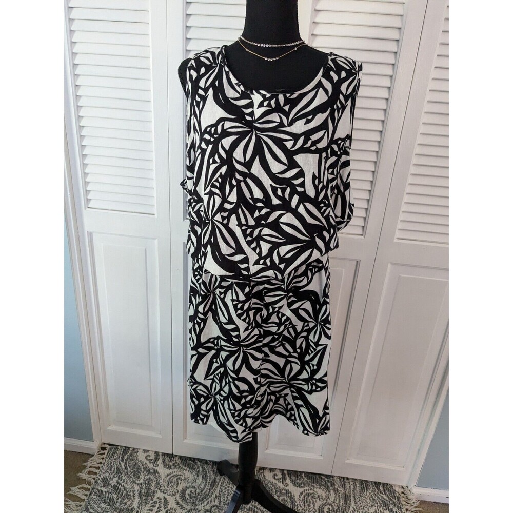 J Jason Wu Romper Women's sz 2X Linen Blend Black White Hawaiian Botanical Zip